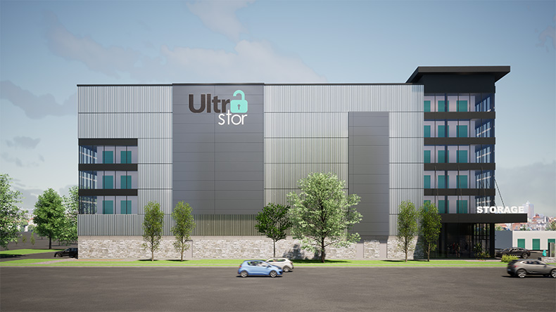 Rendering of a six-storey self storage facility