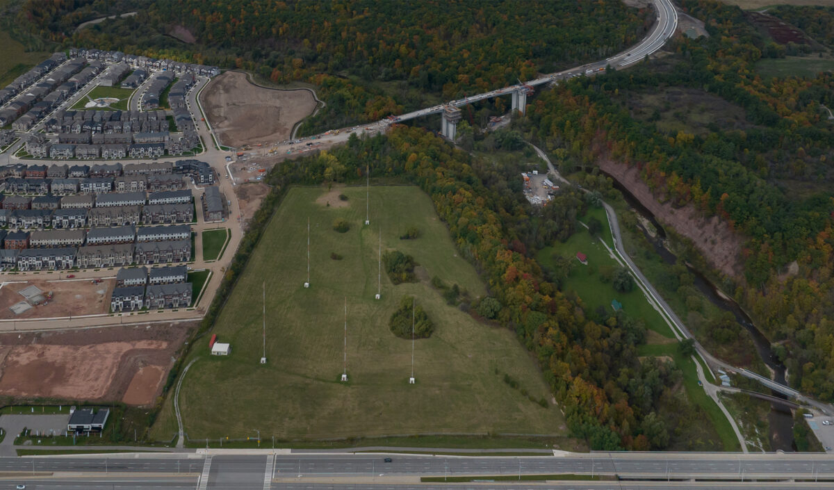 Aerial photo showing the location of this future community