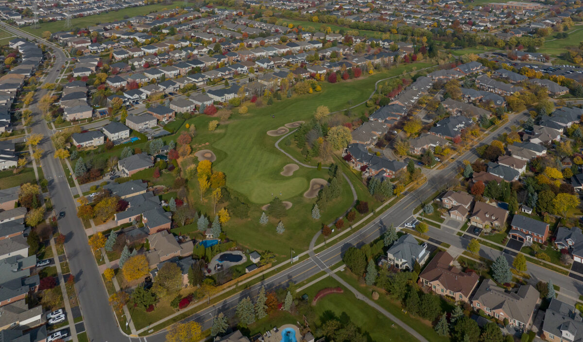 Aerial photo showing the Millcroft Greens community